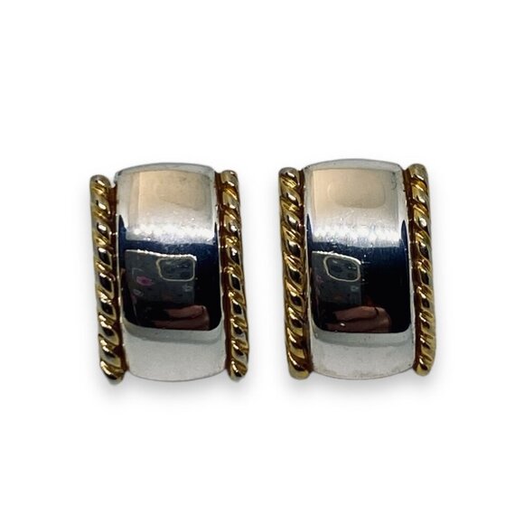 Vintage Napier Two Tone Silver & Gold Tone Minimalist Post Earrings - Picture 1 of 4